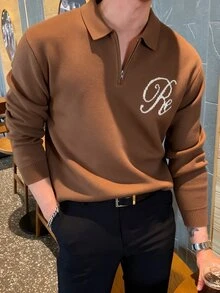 Manfinity Hypemode Men's Letter Pattern Casual Daily Wear Long Sleeve Sweater - Brown - View 4