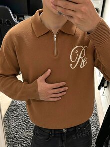 Manfinity Hypemode Men's Letter Pattern Casual Daily Wear Long Sleeve Sweater - Brown - View 1