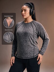 Powerista Women's Plus Size Round Neck Open Back Long Sleeve Loose Comfortable Sports T-Shirt Fall - Black - View 3