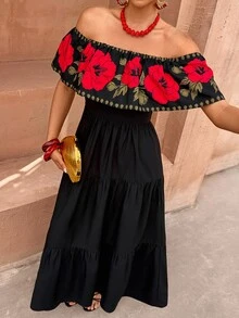 Flora Isola Flora Isola Women's Romantic Date Off-Shoulder Long Dress - Black - View 3