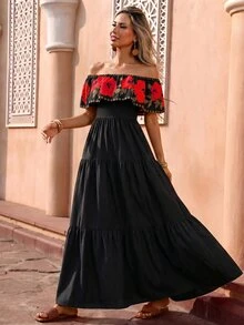 Flora Isola Flora Isola Women's Romantic Date Off-Shoulder Long Dress - Black - View 7