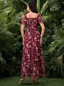 Seusyu 女式数码印花方领短袖连衣裙 - 彩色 - 查看 5