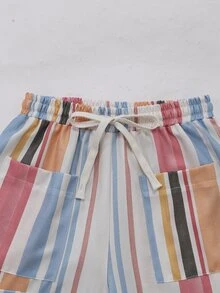 Everyssa Women's Pink And White Striped Loose Wide-Leg Pants,Textured Linen-Like Fabric Casual Trousers,Boho Summer Vacation Holiday Daily Commute,Spring - Multicolor - View 7