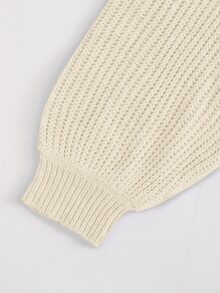 Cloudara Drop Shoulder Ribbed Knit Button Front Cardigan - Beige - View 5