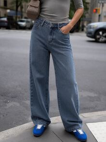 Cloudara High Waist Wide Leg Jeans - Medium Wash - View 1