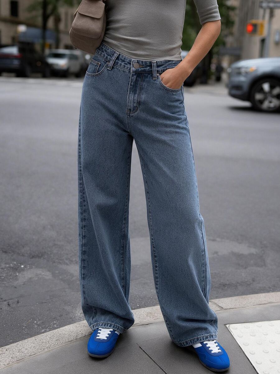 Cloudara High Waist Wide Leg Jeans - Medium Wash - View 1