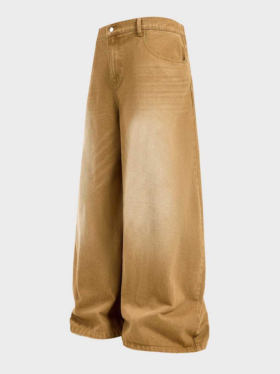 Athstrex Plus Size Men's Casual Washed Wide Leg Jeans, Grunge, Vacation, Father's Day Gifts - Brown - View 1