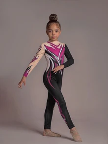 Young Girls' Patterned Gymnastics Leotard, High-Stretch Skin-Friendly Soft Fabric For Yoga, Training, Princess 7th Birthday Black Fall - Multicolor - View 4