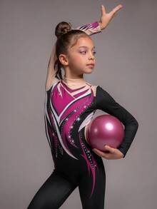 Young Girls' Patterned Gymnastics Leotard, High-Stretch Skin-Friendly Soft Fabric For Yoga, Training, Princess 7th Birthday Black Fall - Multicolor - View 7