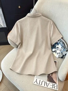 EMERY ROSE Women's Summer Casual Commuting Short Sleeve Patchwork Pocket Shirt - Multicolor - View 2