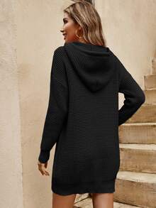 Cloudara Drop Shoulder Drawstring Hooded Jumper Dress - Black - View 2