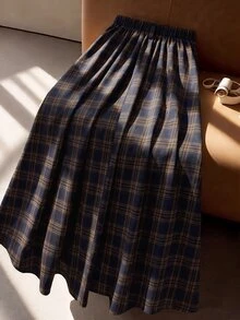 GlowEve CURVE Plus Size Women High-Waisted A-Line Skirt, Elegant For Commuting Fall - Coffee Brown - View 2