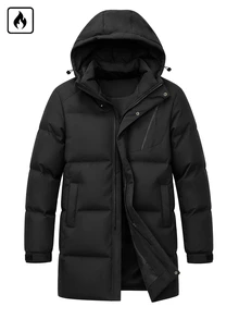 Manfinity Homme Men's Mid-Length Quilted Hooded Padded Coat, Zipper Front Winter Coat, Premium Gift For Boyfriend - Black - View 4