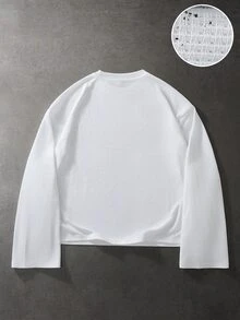 PAVTROS Men's Minimalist Cross Letter Print Long Sleeve Crew Neck T-Shirt - White - View 2