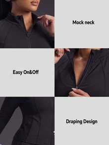 Powerista Women's Plus Size Black Solid Color Performance Full Zip Sports Jacket Breathable Long Sleeve Track Top Active Wear Gym Fall Alternative - Black - View 5