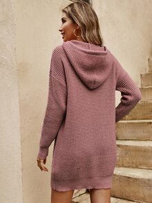 Cloudara Drop Shoulder Drawstring Hooded Jumper Dress - Pink - View 2