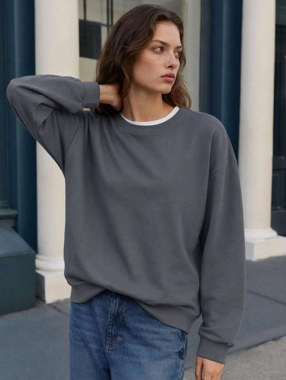 Cloudara Solid Drop Shoulder Sweatshirt för hösten