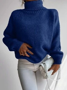Cloudara Turtleneck Raglan Sleeve Sweater - Blue - View 7