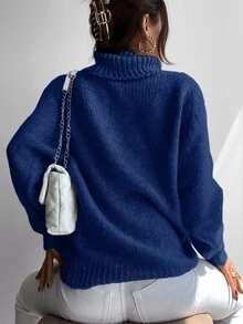 Cloudara Turtleneck Raglan Sleeve Sweater - Blue - View 3