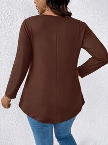 EMERY ROSE Plus Size Women's T-Shirt Elegant Sexy Casual Minimalist Commute Versatile Lace - Brown - View 2