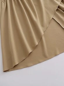 SHEIN Holidaya Women's Vintage Ruffle Sleeve Vacation Dress - Khaki - View 5