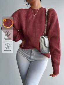 Cloudara Solid Batwing Sleeve Sweater - Burgundy - View 4
