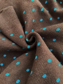Pariaura French Vintage Style Color Block Blue Polka Dot Round Neck Loose Slimming Cardigan Sweater - Brown - View 6