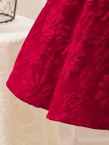 SHEIN Baby Girl Woven Solid Color Jacquard Round Neck Sleeveless 3D Bow Casual Dress - Red - View 8