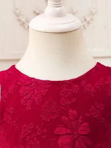 SHEIN Baby Girl Woven Solid Color Jacquard Round Neck Sleeveless 3D Bow Casual Dress - Red - View 9