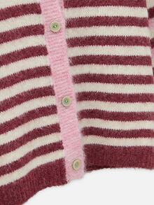Nöista Pink And Burgundy Stripe  Knit Cardigan With Buttons. Cute, Casual, Back To School,  Weekend, Informal Dinner,  Fall, Autumn Winter Women's Cardigan.. - Pink - View 9