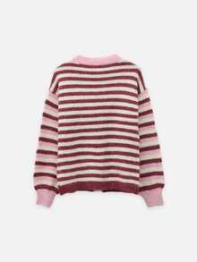 Nöista Pink And Burgundy Stripe  Knit Cardigan With Buttons. Cute, Casual, Back To School,  Weekend, Informal Dinner,  Fall, Autumn Winter Women's Cardigan.. - Pink - View 8