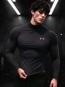 Gym Rark Men's Dumbbell Graphic Print Long Sleeve Sports T-Shirt - Black - View 1