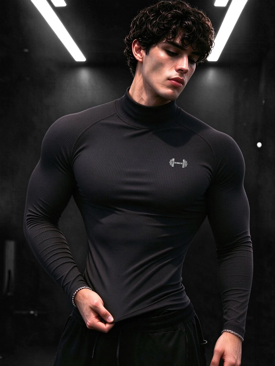 Gym Rark Men's Dumbbell Graphic Print Long Sleeve Sports T-Shirt - Black - View 1