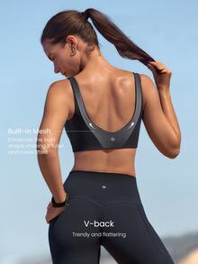 GLOWMODE FeatherFit™ Sculpt Limitless Push Up Sports Bra With Removable Silicone Cups, Mesh Lift Design & 4-Way Stretch Yoga Studio Daily Wear - Black - View 3
