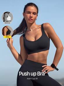 GLOWMODE FeatherFit™ Sculpt Limitless Push Up Sports Bra With Removable Silicone Cups, Mesh Lift Design & 4-Way Stretch Yoga Studio Daily Wear - Black - View 1