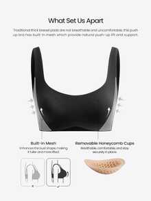 GLOWMODE FeatherFit™ Sculpt Limitless Push Up Sports Bra With Removable Silicone Cups, Mesh Lift Design & 4-Way Stretch Yoga Studio Daily Wear - Black - View 4