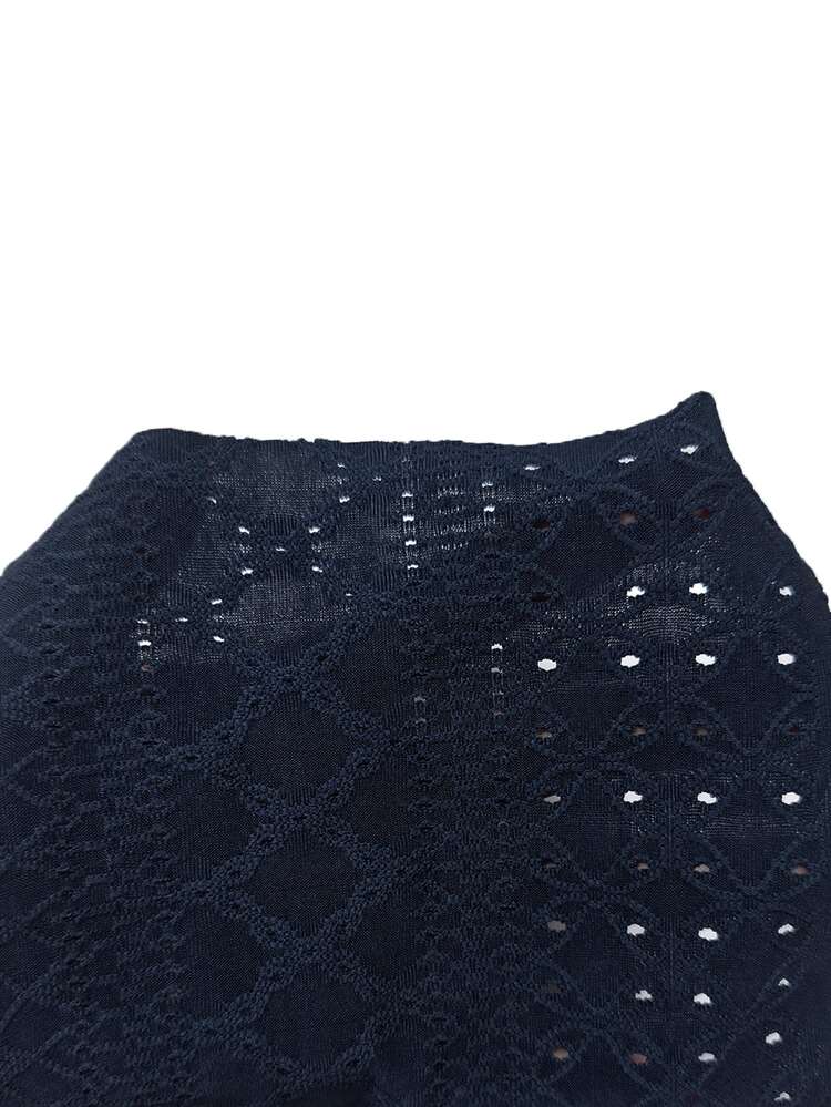 Vionelle Plus Size Navy Blue Summer Vacation Commuting  Knit Vest, Thin Spaghetti Strap Lace Hollow Draped Versatile Layering Camisole - Navy Blue - View 3