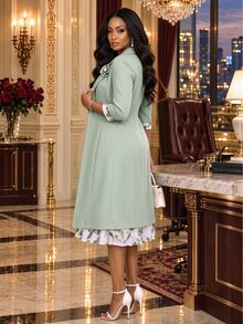 Fleurora Women's Blazer And Ditsy Floral Dress 2 Pieces Set - Green - View 2