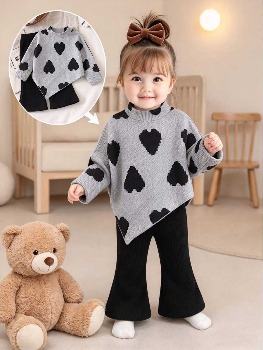 SHEIN Infant Girls' Spring/Autumn/Winter Casual T-Shirt Set - Grey - View 1