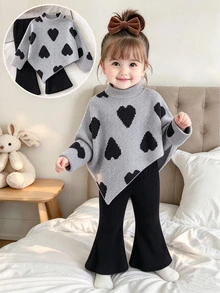 SHEIN Infant Girls' Spring/Autumn/Winter Casual T-Shirt Set - Grey - View 1
