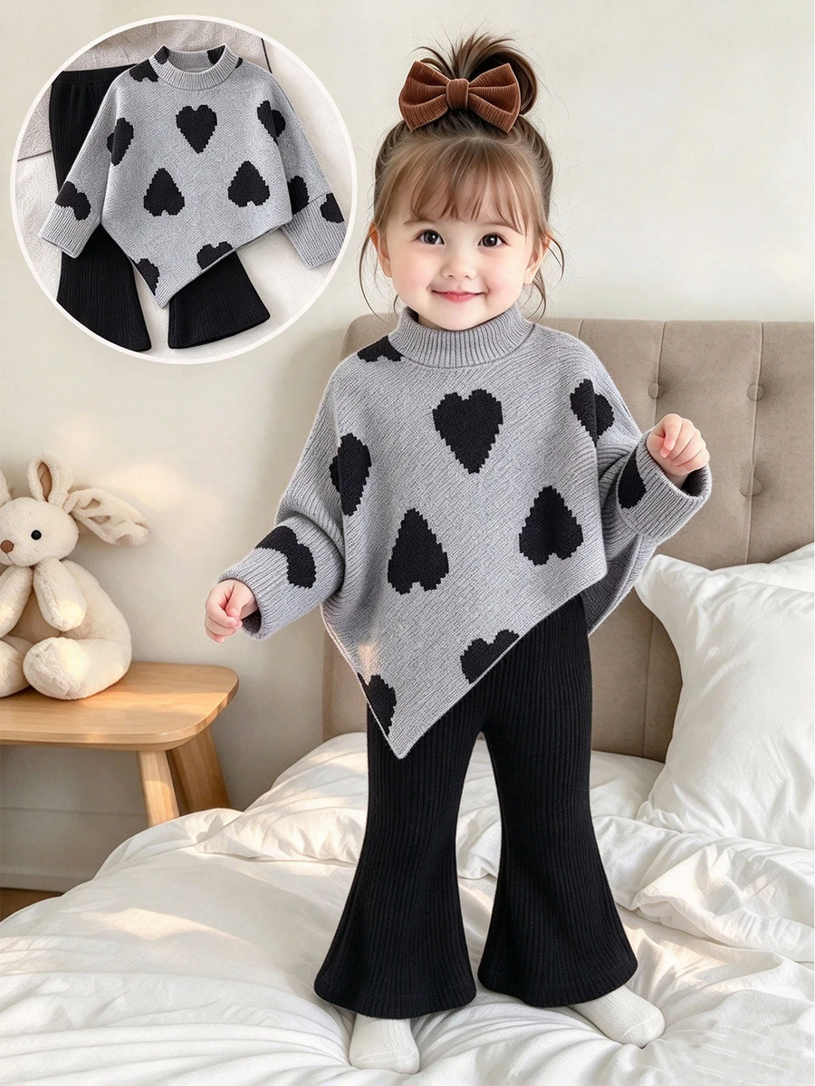 SHEIN Infant Girls' Spring/Autumn/Winter Casual T-Shirt Set - Grey - View 1
