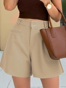 Cévolie Women's Casual Comfortable Elegant Blazer Shorts - Khaki - View 4