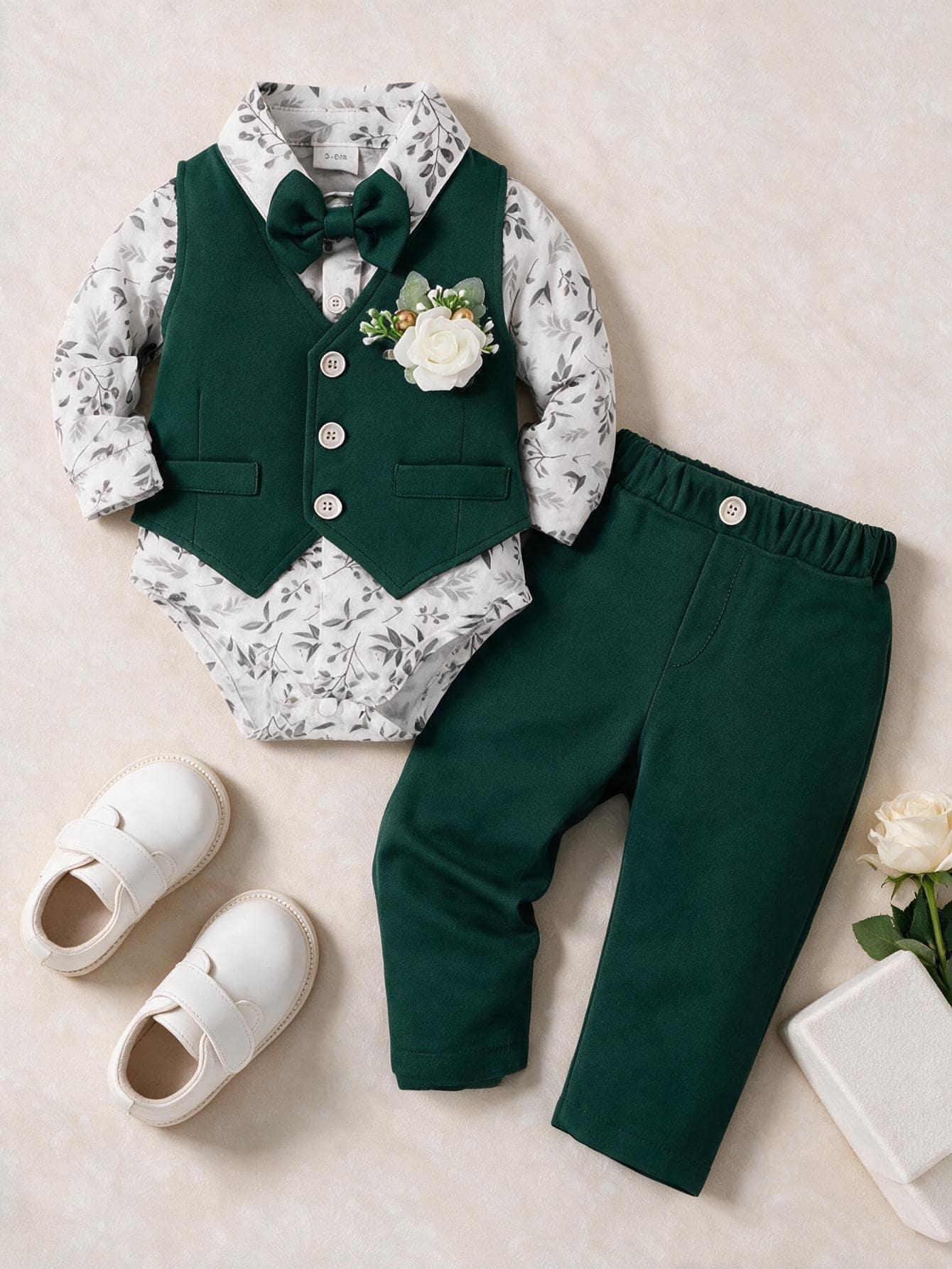 Souflis Souflis Setelan Jas Bayi Laki-laki 3 Potong, Set Rompi dan Jaket Lengan Panjang, Musim Gugur dan Musim Dingin