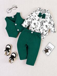 Souflis Souflis Setelan Jas Bayi Laki-laki 3 Potong, Set Rompi dan Jaket Lengan Panjang, Musim Gugur dan Musim Dingin - Dark Green - View 4