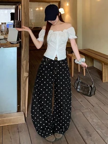 DAZY 女款時尚波點印花鈕扣口袋牛仔褲 秋季 - 黑色 - 查看 2