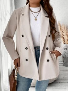 Vionelle Plus Size Coat With Double-Breasted Closure And Lapel Collar, For Winter Fall Cloth For Women Autumn - Apricot - View 5