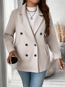 Vionelle Plus Size Coat With Double-Breasted Closure And Lapel Collar, For Winter Fall Cloth For Women Autumn - Apricot - View 3