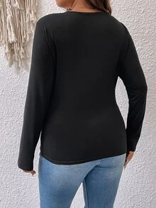 Vionelle Plus Crisscross Front Ring Detail Tee Fall Cloth For Women - Black - View 2
