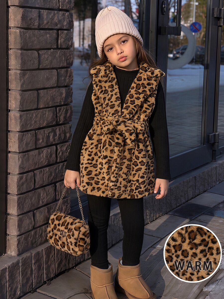 SHEIN Tween Girls Cute Plush Polka Dot Robe Jacket & Ribbed Knit Trousers 2pcs Outfits Casual Fall Winter Cozy Thermal Fleece  Set