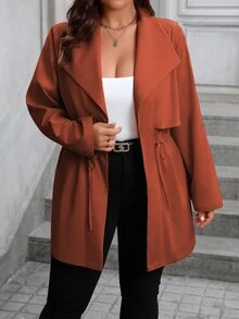 Vionelle Plus Size Solid Color Long Sleeve Tie Front Casual Lightweight Jacket, Daily Wear Fall Winter Cloth For Women Autumn - Rust Brown - View 6